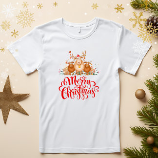 Cute Cartoon Reindeer Family "Merry Christmas" T-Shirt