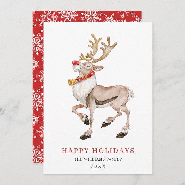 Cute Cartoon Reindeer Merry Christmas Greeting Holiday Card (Front/Back)