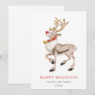 Cute Cartoon Reindeer Merry Christmas Greeting Holiday Card