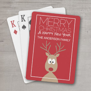 Cute Cartoon Reindeer - Merry Christmas Greeting Playing Cards