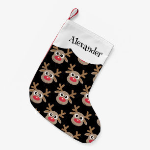 Cute Cartoon Reindeer Pattern Black Small Christmas Stocking