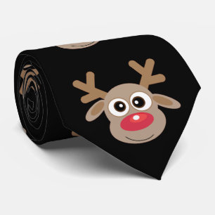 Cute Cartoon Reindeer Pattern Christmas Fun Black Tie