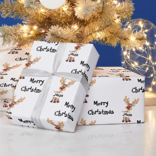 Cute cartoon reindeer personalised Christmas Wrapping Paper