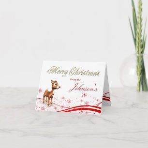 Cute Cartoon Reindeer & Santa Claus Christmas Holiday Card