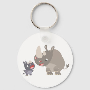 Cute Cartoon Rhino Baby & Big Rhino Keychain