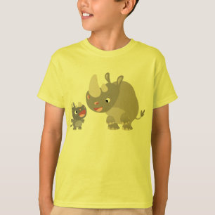 Cute Cartoon Rhino Baby & Big Rhino Kids T-Shirt