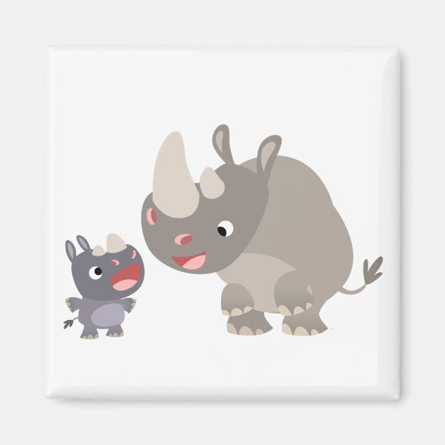 Cute Cartoon Rhino Baby & Big Rhino Magnet (Front)