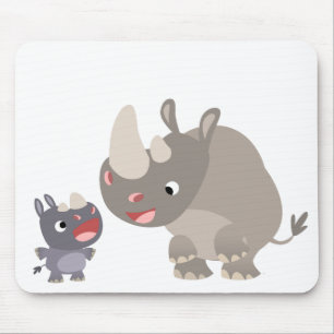 Cute Cartoon Rhino Baby & Big Rhino Mousepad