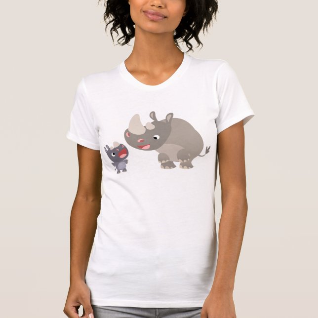 Cute Cartoon Rhino Baby & Big Rhino Women T-Shirt (Front)
