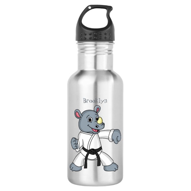 Cute cartoon rhino kung fu cartoon  532 ml water bottle (Front)