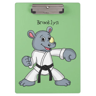 Cute cartoon rhino kung fu cartoon clipboard