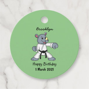 Cute cartoon rhino kung fu cartoon favour tags