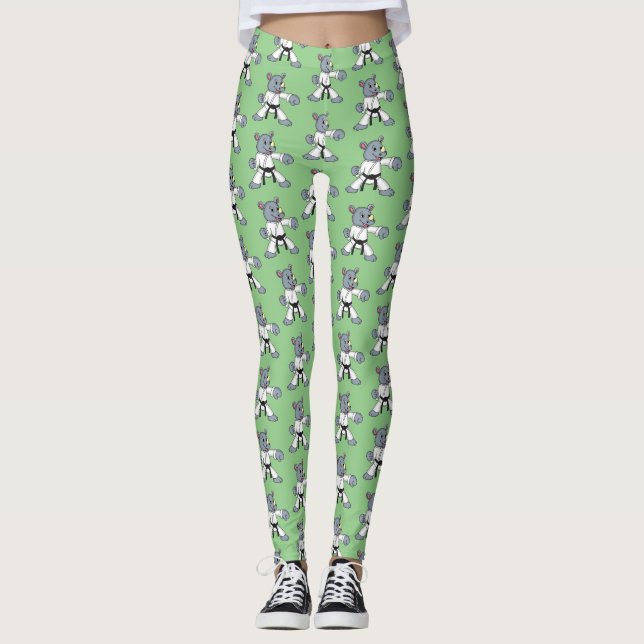 Cute cartoon rhino kung fu cartoon leggings (Front)