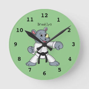 Cute cartoon rhino kung fu cartoon round clock