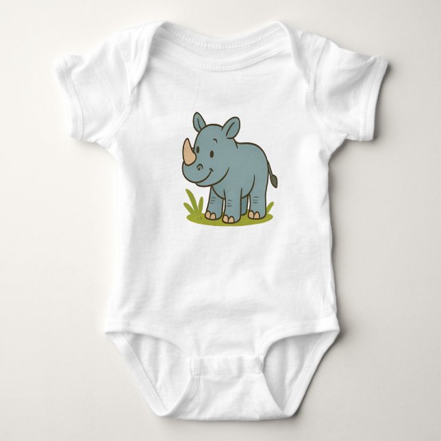 Cute Cartoon Rhino T-Shirt for Kids Baby Bodysuit (Front)