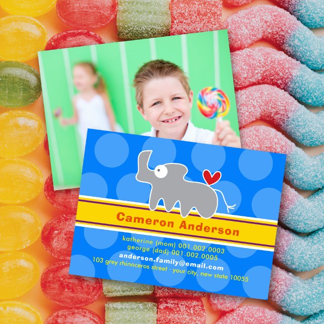 Cute Cartoon Rhinoceros Colourful KidProfile Photo Calling Card (Creator Uploaded)
