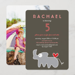 Cute Cartoon Rhinoceros Photo Kids Birthday Party Invitation