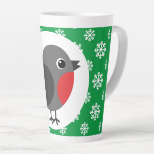 Cute Cartoon Robin with the Snowflakes Latte Mug