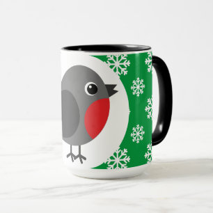 Cute Cartoon Robin with the Snowflakes Mug