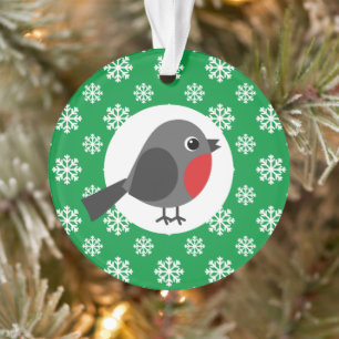 Cute Cartoon Robin with the Snowflakes Ornament
