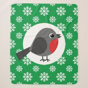 Cute Cartoon Robin with the Snowflakes Sherpa Blanket