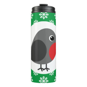 Cute Cartoon Robin with the Snowflakes Thermal Tumbler