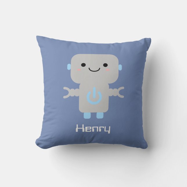 Cute Cartoon Robot Blue Cushion (Front)