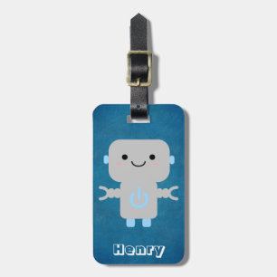 Cute Cartoon Robot Blue with Name Luggage Tag