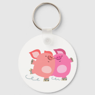 Cute Cartoon Roller-Skating Pigs Keychain
