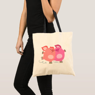 Cute Cartoon Roller-Skating Pigs Tote Bag