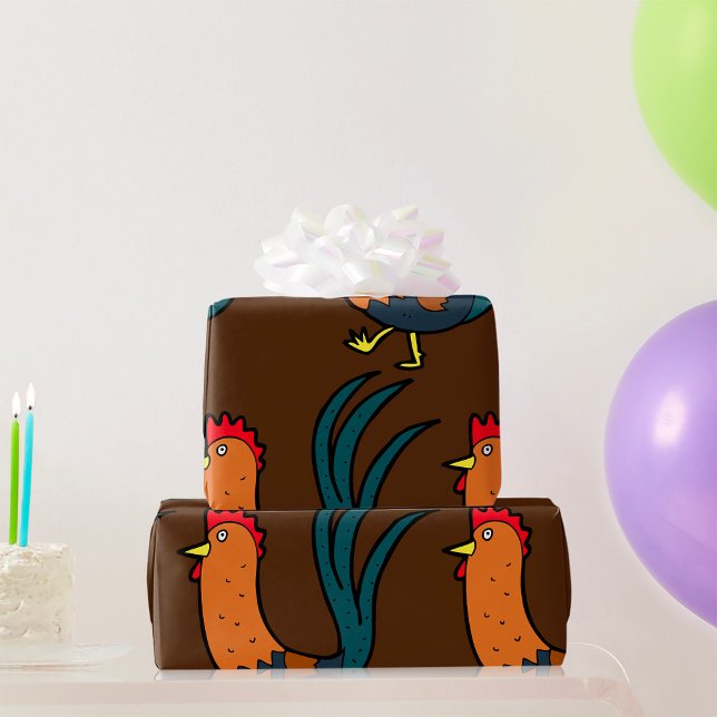 Cute Cartoon Rooster Wrapping Paper (Creator Uploaded)