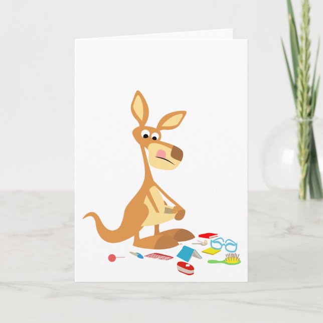 Cute Cartoon Rummaging Kangaroo Greeting Card (Front)