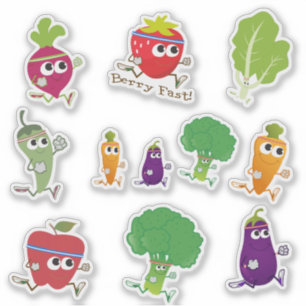 Cute Cartoon Running Fruit and Veggies Sticker Set