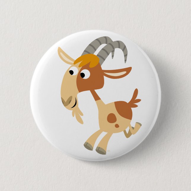 Cute Cartoon Running Goat Button Badge (Front)
