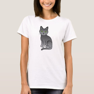 Cute Cartoon Russian Blue Cat Design T-Shirt