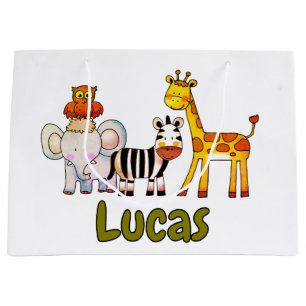 Cute Cartoon Safari Animals custom name Large Gift Bag