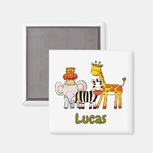 Cute Cartoon Safari Animals custom name Magnet