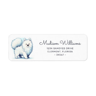 Cute Cartoon Samoyed Dog Illustration Return Address Label