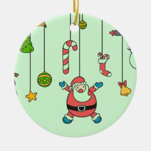 Cute cartoon Santa and friends Christmas Ceramic Tree Decoration