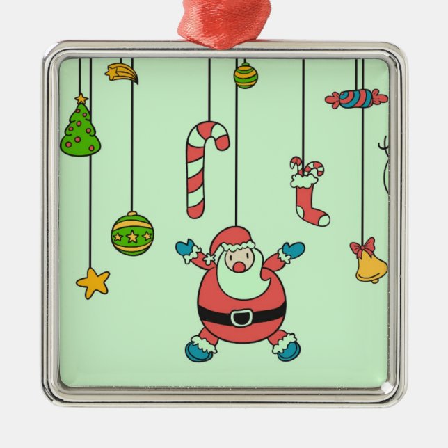 Cute cartoon Santa and friends Christmas Metal Tree Decoration (Front)