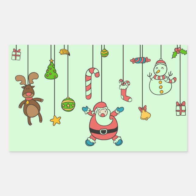 Cute cartoon Santa and friends Christmas Rectangular Sticker (Front)