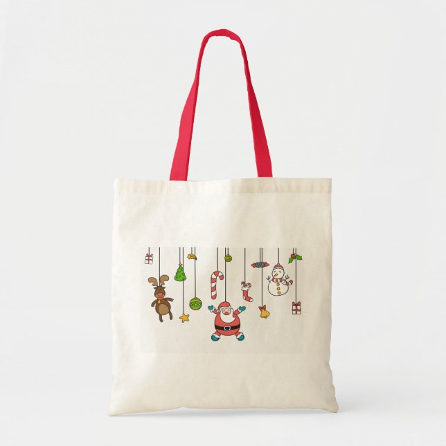 Cute cartoon Santa and friends Christmas Tote Bag (Front)