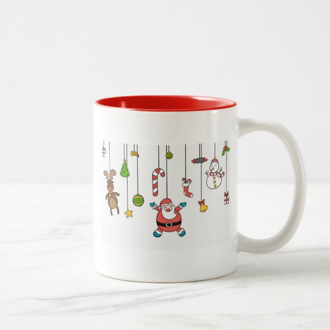 Cute cartoon Santa and friends Christmas Two-Tone Coffee Mug (Right)