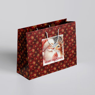 Cute Cartoon Santa and Red Nose Rudolph Gift Bag