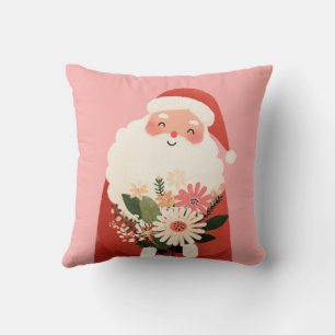 Cute Cartoon Santa Claus with Flowers Xmas Nursery Cushion