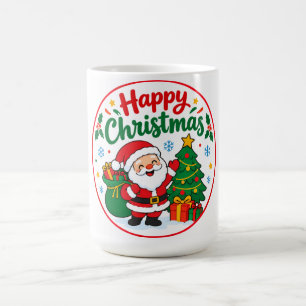 Cute Cartoon Santa Happy Christmas Sticker Coffee Mug