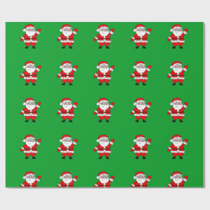 Cute Cartoon Santa Red Green Christmas Wrapping Paper