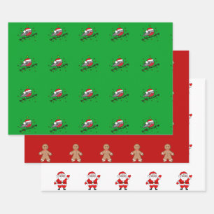Cute Cartoon Santa Robin Gingerbread Man Wrapping Paper Sheet