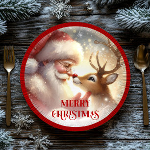Cute Cartoon Santa Rudolph Christmas Party Plates