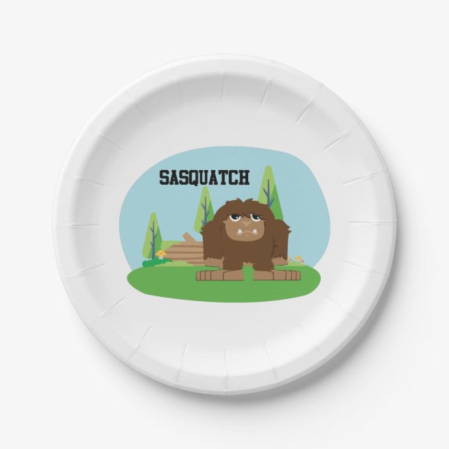 Cute Cartoon Sasquatch Paper Plate (Front)